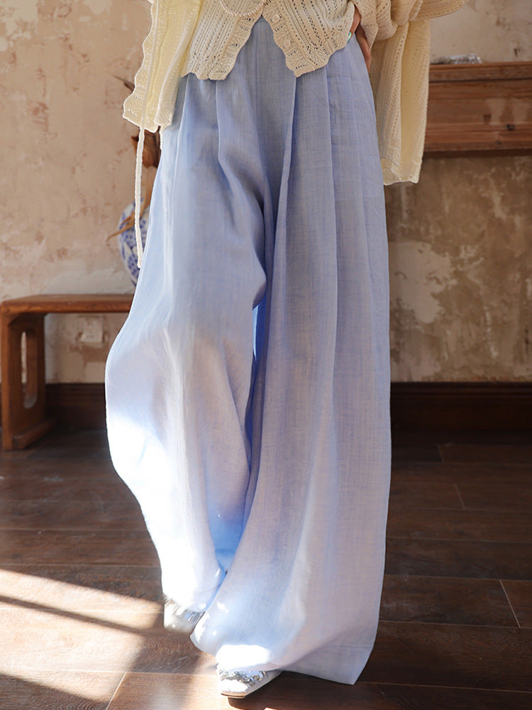 High-Waist Slimming Ramie Wide-Leg Pants for Women