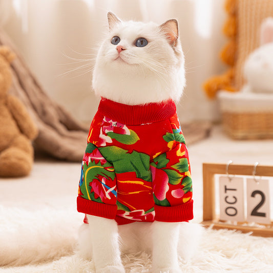 Floral Two-Leg Warm Pet Coat Small Dog Cat Autumn Winter Jacket