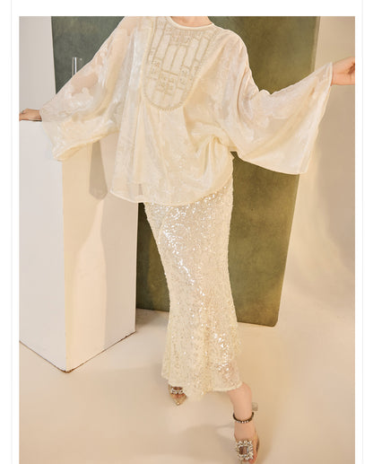 New Chinese Style Beaded Embroidered High-End Blouse for Women