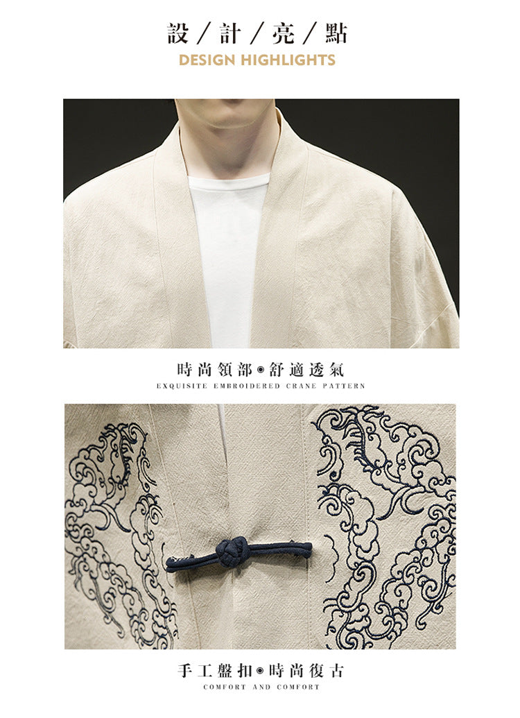 Mens Chinese Style Layman Hanfu Jacket Summer Zen Tea Robe Retro Top