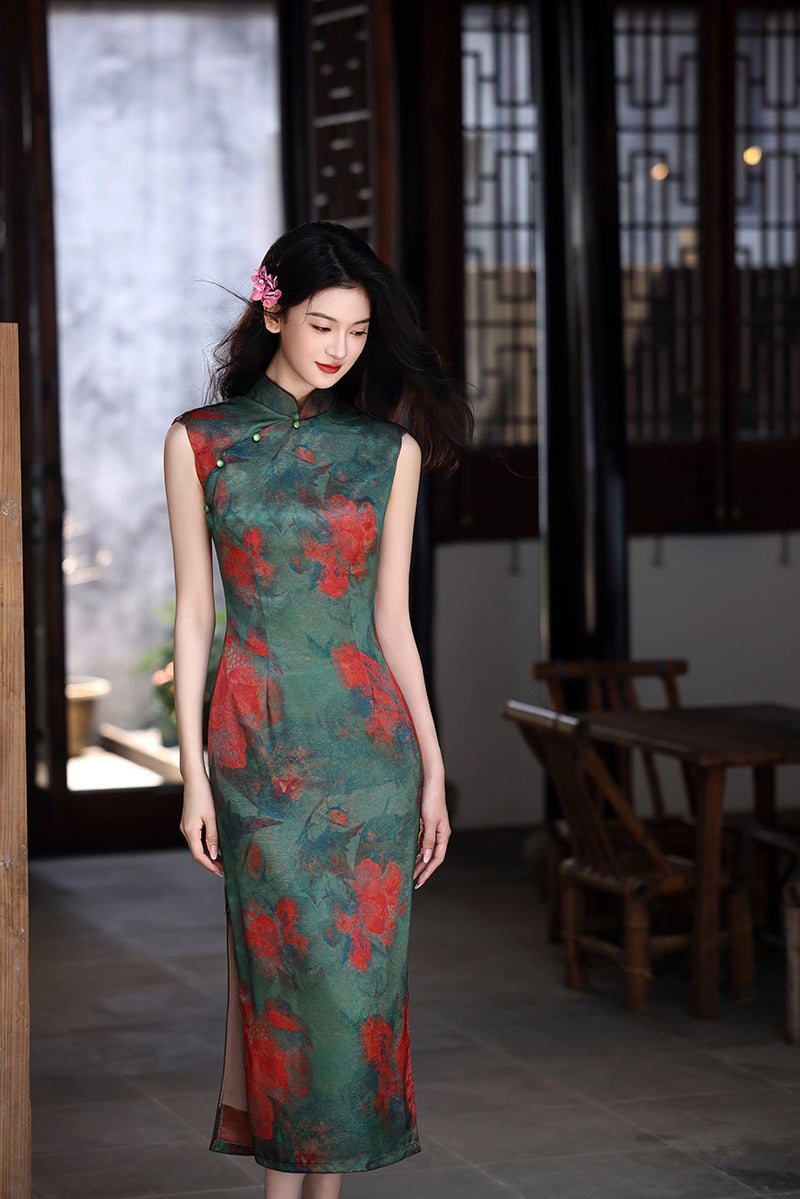 Tipsy Rose Sleeveless Cheongsam – Elegant Youth Slim Dress